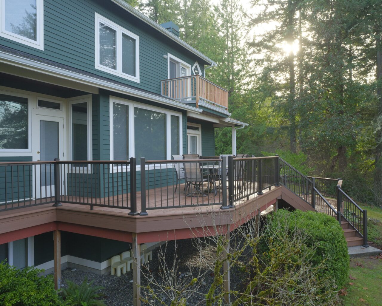 Multi-Level Deck with Outdoor Furniture - Custom Elevated Composite Deck builder and contractor West Seattle WA