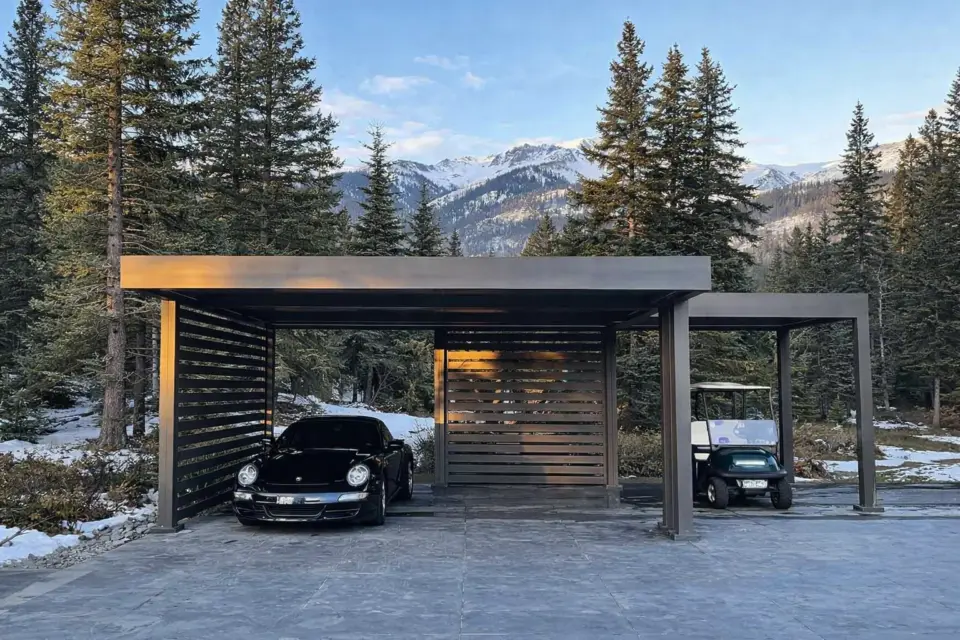 front-view-of-led-strip-wood-grain-privacy-wall-featuring-forest-and-mountain-on-the-background
